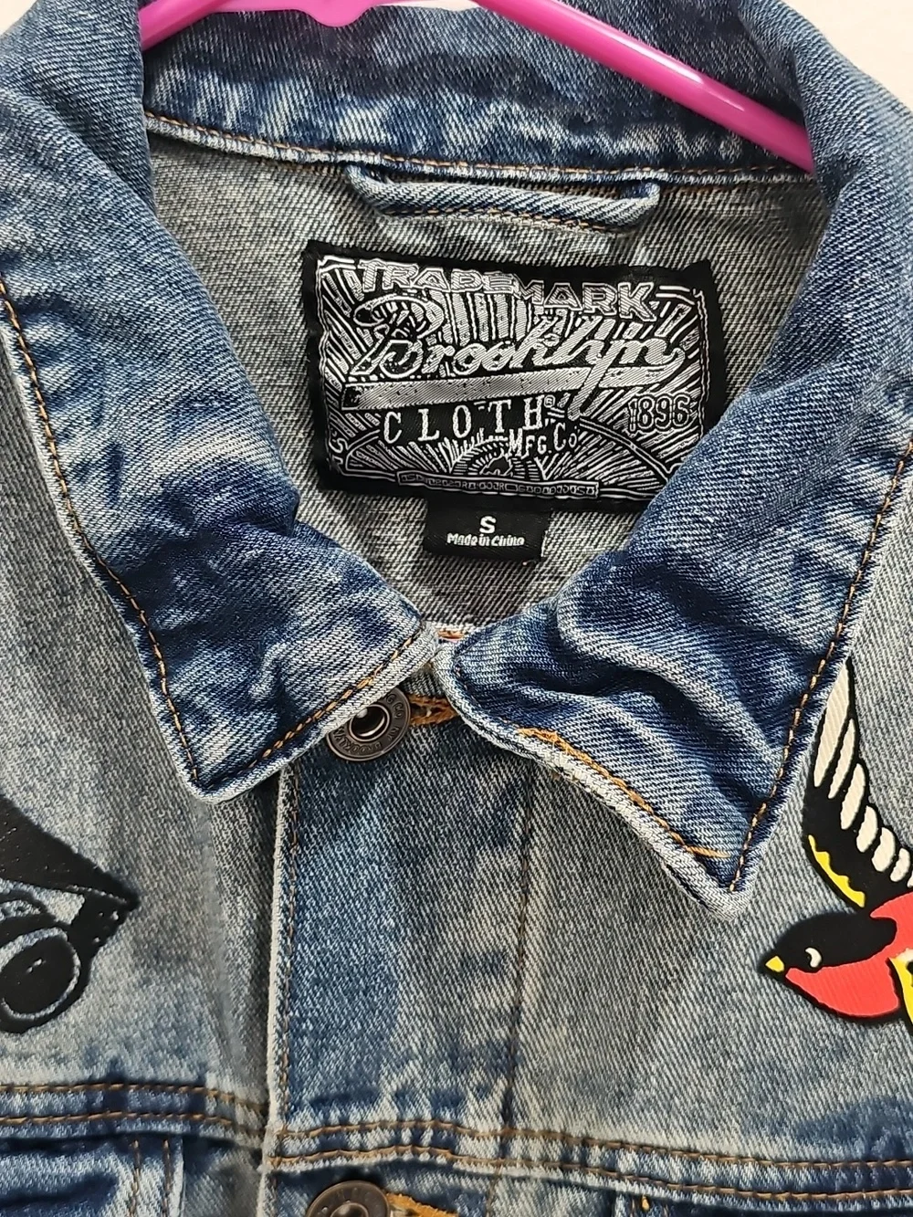 Brooklyn Cloth No Cap Retro 90s Graphics Denim Jean Jacket Unisex S - Picture 2 of 9